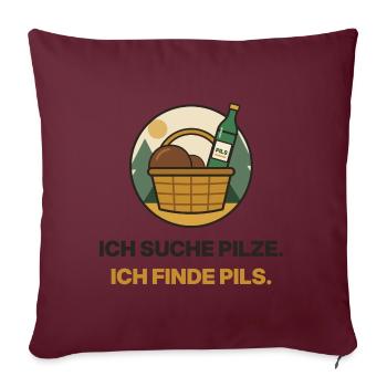 Pilzsuche im Bierkorb - Sofakissenbezug 45 x 45 cm - Burgunderrot - Vorne