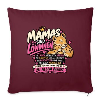 Mamas sind Löwinnen – Starke Mama mit Löwenkindern - Sofakissenbezug 45 x 45 cm - Burgunderrot - Vorne