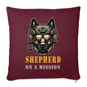 Schäferhund mit Militärhelm und Sonnenbrille - Sofakissenbezug 45 x 45 cm - Burgunderrot - Vorne