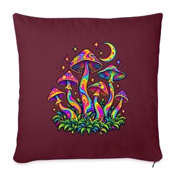 Bunte Pilze mit Mond und Sternen – Retro Design - Sofakissenbezug 45 x 45 cm - Burgunderrot - Vorne