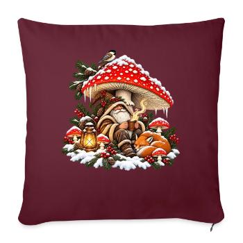 Weihnachtswald-Gnom-Fuchs- und Pilzdesign - Sofakissenbezug 45 x 45 cm - Burgunderrot - Vorne