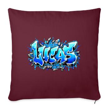 LUCAS in glänzendem Chrom! Legendärer Graffiti-Name - Sofakissenbezug 45 x 45 cm - Burgunderrot - Vorne