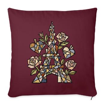 Eiffel im Mosaik mit Rosen - Sofakissenbezug 45 x 45 cm - Burgunderrot - Vorne
