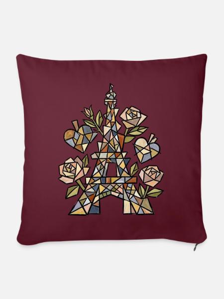 Eiffel im Mosaik mit Rosen - Sofakissenbezug 45 x 45 cm - Burgunderrot