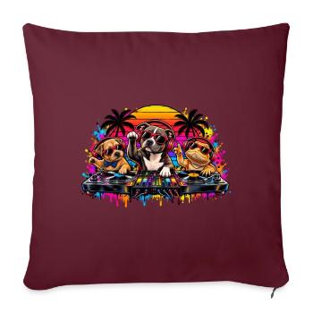 Pawplay Party DJ Dogs - Sofakissenbezug 45 x 45 cm - Burgunderrot - Vorne