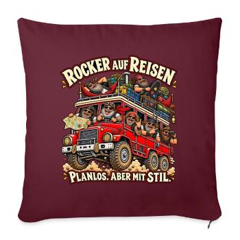 Rocker auf Reisen - Planlos aber mit Stil - Sofakissenbezug 45 x 45 cm - Burgunderrot - Vorne