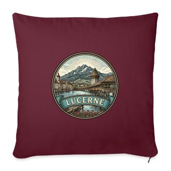 Luzern Schweiz Reiseabzeichen Kapellenbrücke - Sofakissenbezug 45 x 45 cm - Burgunderrot - Vorne