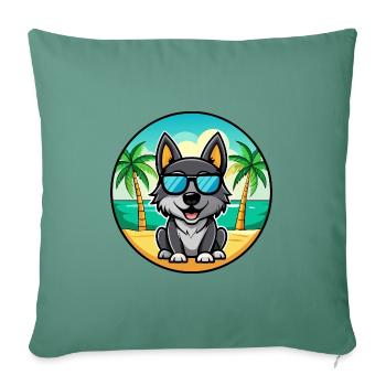 Black Norwegian Elkhound Dog Breed Cartoon Beach - Sofa pillowcase 17,3'' x 17,3'' (45 x 45 cm) - cypress green - Front