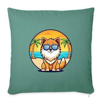 Pommersche Spitz Hunderasse Cartoon Sonnenbrille Strand - Sofakissenbezug 45 x 45 cm - Tanngrün - Vorne
