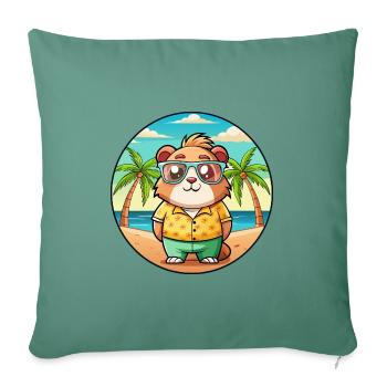 Cochon d’Inde Drôle Dessin Animé Plage Été Lunettes de soleil - Housse de coussin décorative 45 x 45 cm - vert sapin - Devant