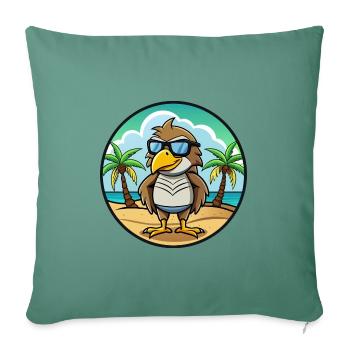Hawk Drôle Dessin Animé Plage D’été Lunettes De Soleil Autocollant - Housse de coussin décorative 45 x 45 cm - vert sapin - Devant