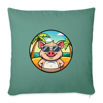 Cochon Drôle Dessin Animé Plage D’été Lunettes De Soleil Autocollant - Housse de coussin décorative 45 x 45 cm - vert sapin - Devant