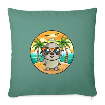 Lunettes de soleil de plage d’été de dessin animé drôle de phoque - Housse de coussin décorative 45 x 45 cm - vert sapin - Devant