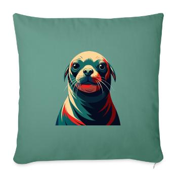 phoque dessin animé personnage animal de compagnie coloré - Housse de coussin décorative 45 x 45 cm - vert sapin - Devant