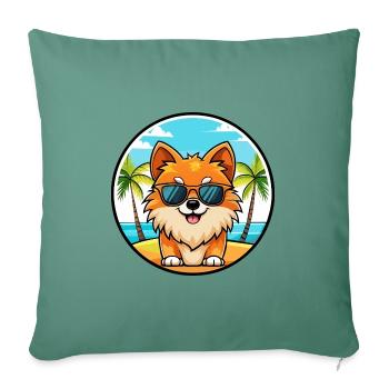 Poméranie Spitz allemand race de chien Cartoon Beach - Housse de coussin décorative 45 x 45 cm - vert sapin - Devant