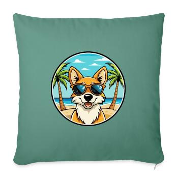 Lunettes de soleil de dessin animé de race de chien chantant de Nouvelle-Guinée - Housse de coussin décorative 45 x 45 cm - vert sapin - Devant