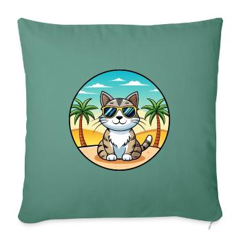 American Wirehair Cat Breed Cartoon Sunglass Beach - Sofa pillowcase 17,3'' x 17,3'' (45 x 45 cm) - cypress green - Front
