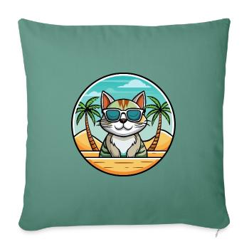 American Wirehair Cat Breed Cartoon Sunglass Beach - Sofa pillowcase 17,3'' x 17,3'' (45 x 45 cm) - cypress green - Front