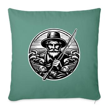 Logo du pêcheur - Housse de coussin décorative 45 x 45 cm - vert sapin - Devant