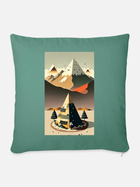 Pyramid Mountains und Retro Camp - Sofakissenbezug 45 x 45 cm - Tanngrün