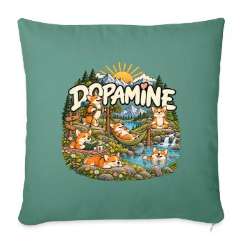 Dopamin – Corgi Hunde beim Entspannen in Natur - Sofakissenbezug 45 x 45 cm - Tanngrün - Vorne
