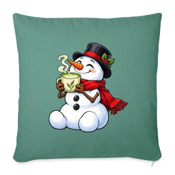 Schneemann mit Matcha Latte – Winterliche Teepause - Sofakissenbezug 45 x 45 cm - Tanngrün - Vorne