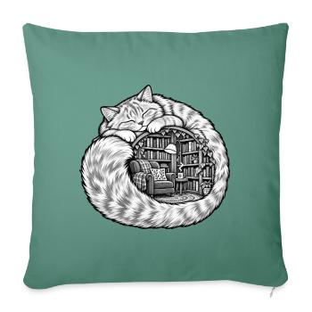 Schlafende Katze mit einer gemütlichen Bibliothek - Sofakissenbezug 45 x 45 cm - Tanngrün - Vorne