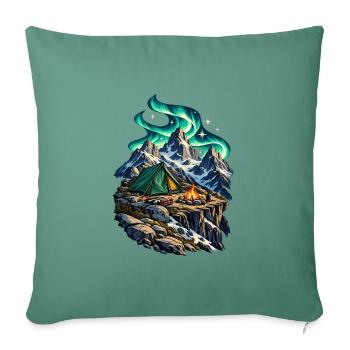 Hochgebirgslager unter einem Polarlichtbogen - Sofakissenbezug 45 x 45 cm - Tanngrün - Vorne