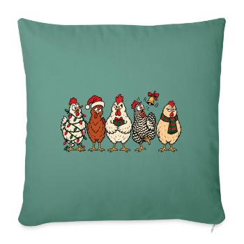 Christmas Chickens – Lustiger festlicher Comic - Sofakissenbezug 45 x 45 cm - Tanngrün - Vorne