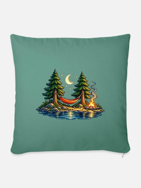 Moonlight Hammock – Auszeit unter Sternen - Sofakissenbezug 45 x 45 cm - Tanngrün