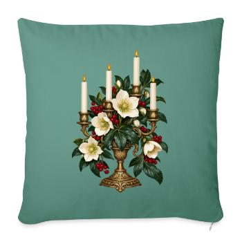 Christrose im filigranen Adventsleuchter - Sofakissenbezug 45 x 45 cm - Tanngrün - Vorne