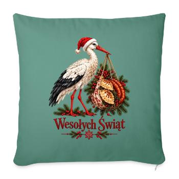 Wesołych Świąt Polnischer Weihnachtsstorch und Pierogi - Sofakissenbezug 45 x 45 cm - Tanngrün - Vorne