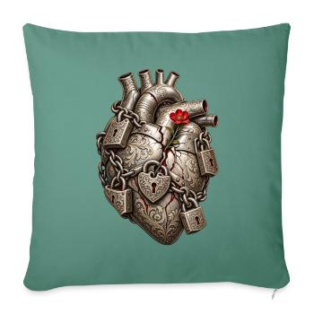 Herz aus angekettetem Stahl und roter Blume – Liebe - Sofakissenbezug 45 x 45 cm - Tanngrün - Vorne