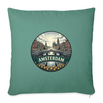 Amsterdam Travel Badge Canal Houses Retro-Geschenk - Sofakissenbezug 45 x 45 cm - Tanngrün - Vorne