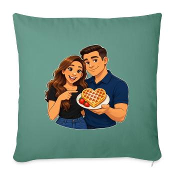 Herzförmiges Waffel-Liebesdate - Sofakissenbezug 45 x 45 cm - Tanngrün - Vorne
