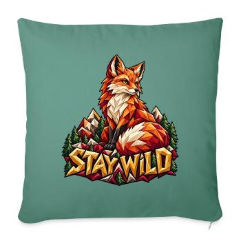 Stay Wild Fuchs Low Poly Berge Wald Natur Shirt - Sofakissenbezug 45 x 45 cm - Tanngrün - Vorne