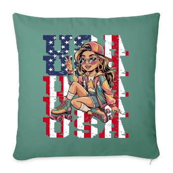  Stylisches USA-Retro-Girl auf Rollschuhen mit - Sofakissenbezug 45 x 45 cm - Tanngrün - Vorne