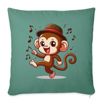 Tanzender Affe mit Hut und Musiknoten - Sofakissenbezug 45 x 45 cm - Tanngrün - Vorne