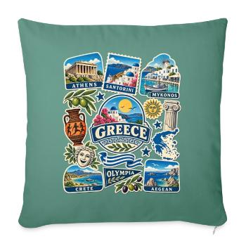 Griechenland Reisesticker - Sofakissenbezug 45 x 45 cm - Tanngrün - Vorne