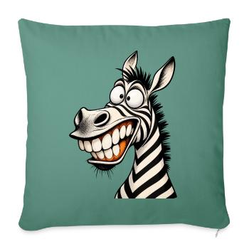 Lustige verrückte Zebra-Zeichentrick-Lächeln Tier-Humor-T-Shirt - Sofakissenbezug 45 x 45 cm - Tanngrün - Vorne