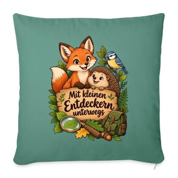 Erzieher Shirt mit Waldtieren & kleine Entdecker - Sofakissenbezug 45 x 45 cm - Tanngrün - Vorne