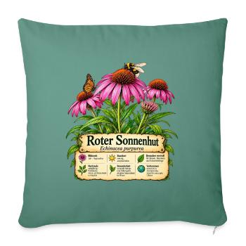 Roter Sonnenhut - Pflanzenmotiv - Geschenk Gärtner - Sofakissenbezug 45 x 45 cm - Tanngrün - Vorne