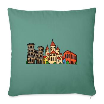Trier Skyline im bunten Wachsmalstil - Sofakissenbezug 45 x 45 cm - Tanngrün - Vorne