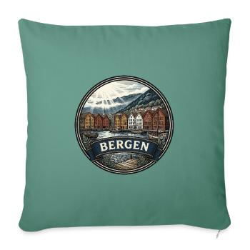 Bergen Norwegen Reiseabzeichen Bryggen Wharf Souvenir - Sofakissenbezug 45 x 45 cm - Tanngrün - Vorne