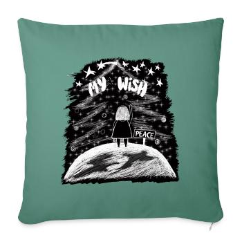 My Wish – Mädchen auf der Erde mit Weihnachtsbaum - Sofakissenbezug 45 x 45 cm - Tanngrün - Vorne