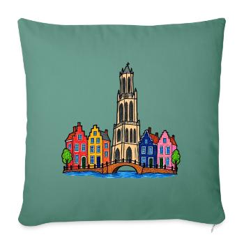 Utrecht Skyline im bunten Wachsmalstil - Sofakissenbezug 45 x 45 cm - Tanngrün - Vorne