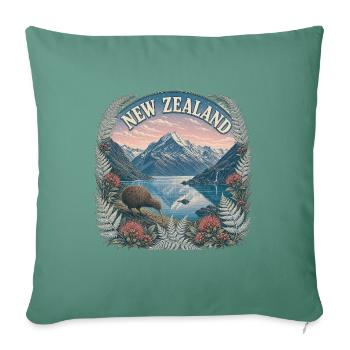 New Zealand – Neuseeland Natur Reise Art - Sofakissenbezug 45 x 45 cm - Tanngrün - Vorne