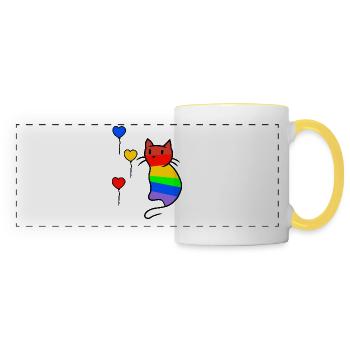 Katze Katzen Kitten LGBT Regenbogenfahne Liebe - Panoramatasse - Weiß/Gelb - Vorne
