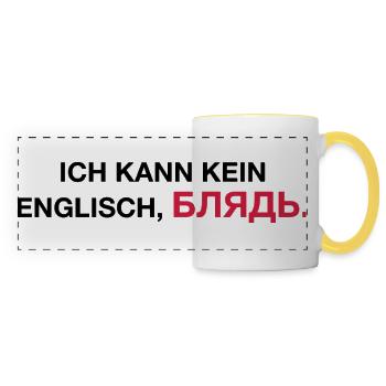 Ich kann kein englisch bljat Spruch - Geschenkidee - Panoramatasse - Weiß/Gelb - Vorne