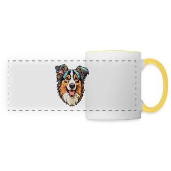 Böhmischer Schäferhund Rasse Cartoon Kawaii Illustration - Panoramatasse - Weiß/Gelb - Vorne